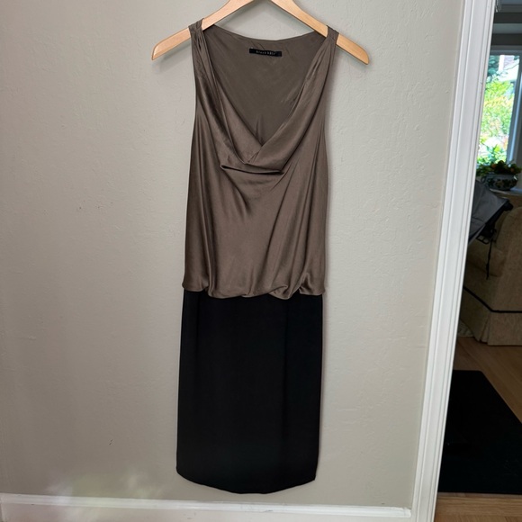 BLACK HALO 100% Silk Two Toned Sleeveless Midi Dress Draped Neckline Black 6 - Picture 13 of 13